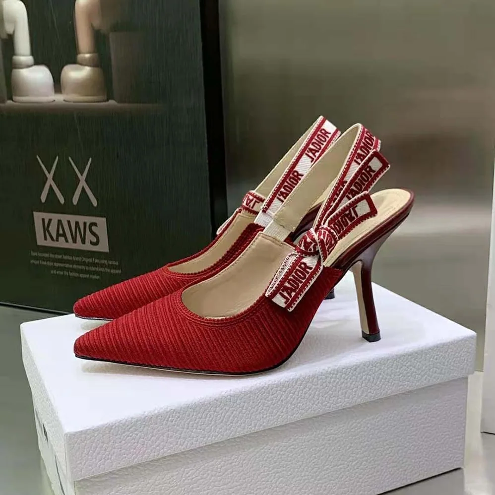 Dior J'Adior Slingback Pump Cherry Red Embroidered Cotton for Women