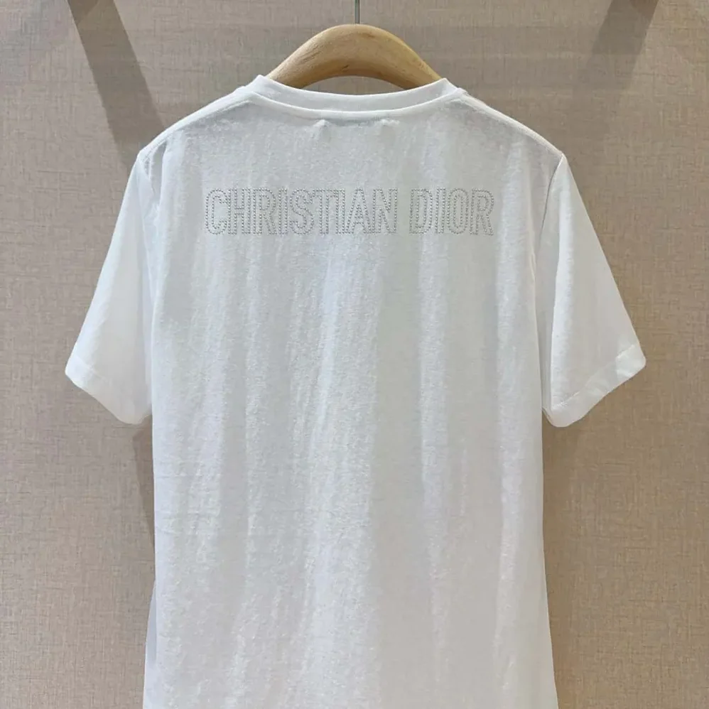 Dior T-Shirt White Cotton and Linen Jersey with Black Dior Cabinet de Curiosités Motif for Women