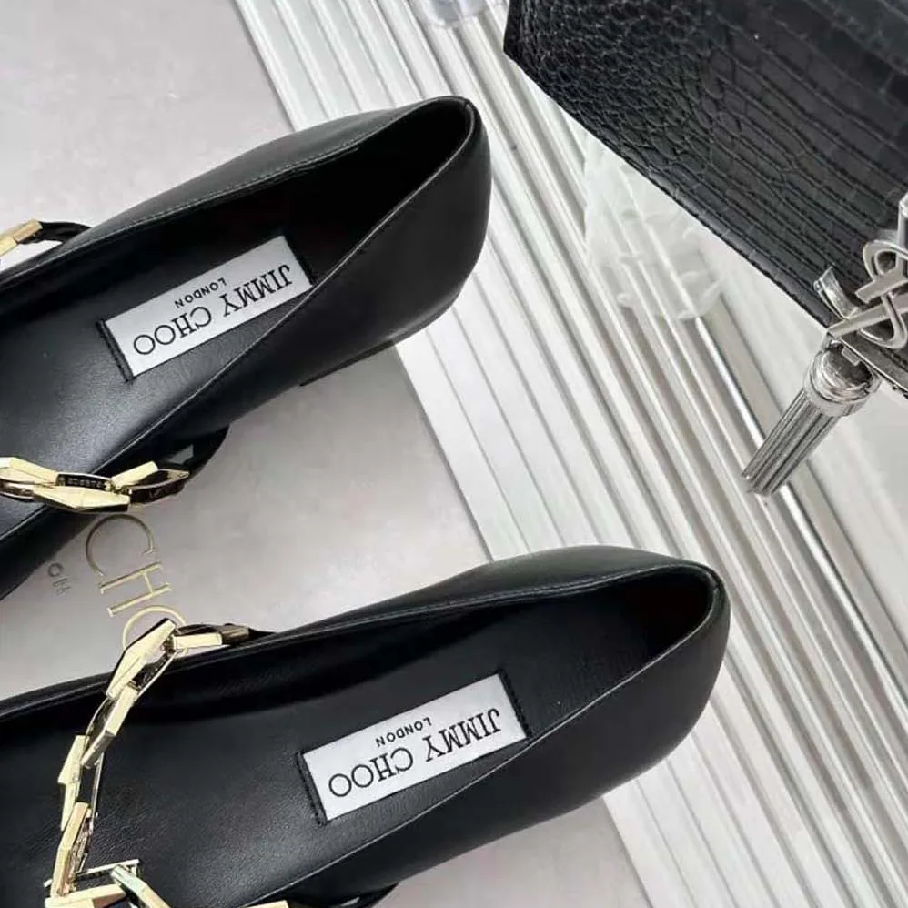 Jimmy Choo Diamond Tilda Flat Black Nappa Leather Flats with Chain for Women in Black Jimmy Choo Diamond Tilda Flat Black Nappa Leather Flats with Chain for Women in Black