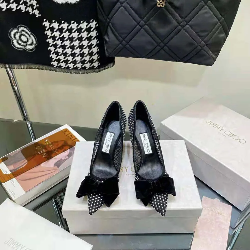 Jimmy Choo Love 100 Black Crystal Mesh Pumps with Bow for Women Jimmy Choo Love 100 Black Crystal Mesh Pumps with Bow for Women