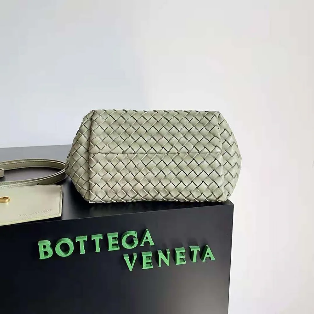 Bottega Veneta Mini Cabat Intreccio Leather Tote Bag with Detachable Strap for Women in Dark Green