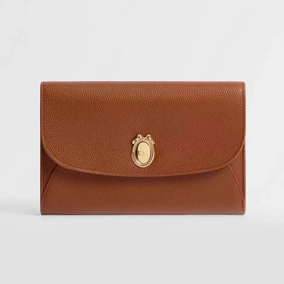 Dior Médaillon Envelope Pouch with Strap Marron Bobby and Lingerie Pink Grained Calfskin for Women