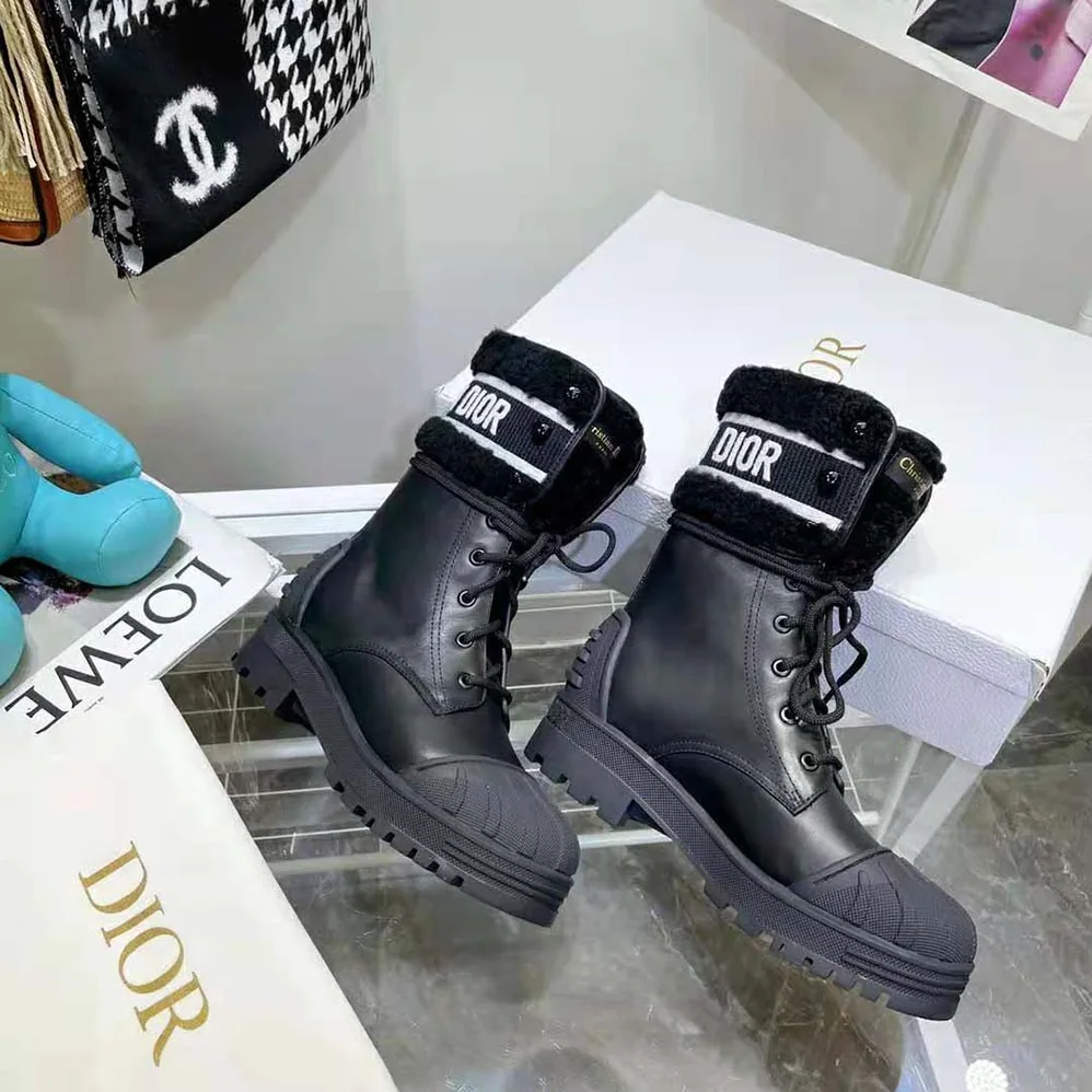 Dior D-Major Ankle Boot Black Calfskin and Lambskin Wool for Women