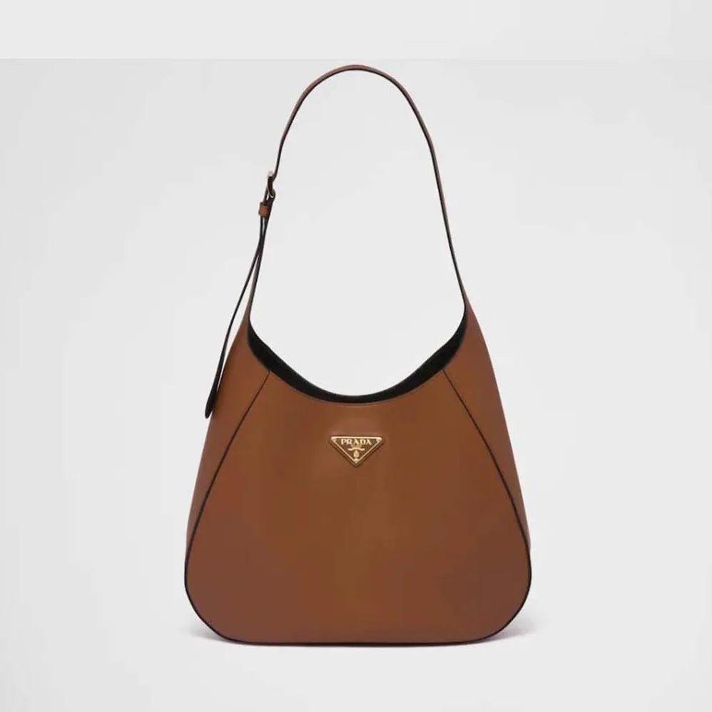 Prada Large Leather Shoulder Bag with Topstitching for Women in Brown Prada Large Leather Shoulder Bag with Topstitching for Women in Brown