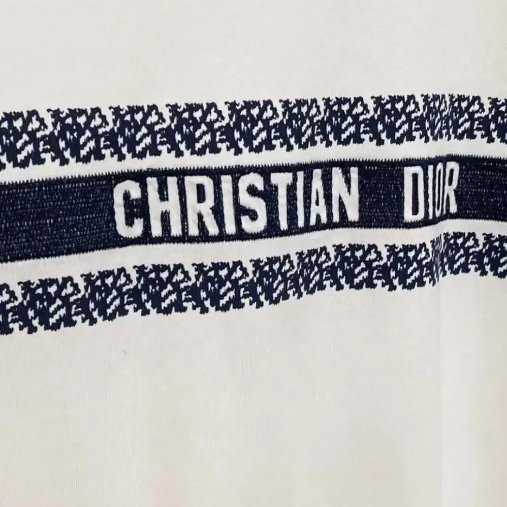 Dior T-Shirt White and Navy Blue Cotton Jersey for Men