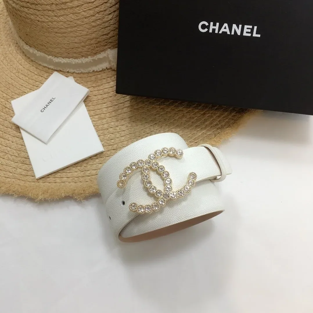 Chanel Belt With Beaded Buckle White With Gold Toned Hardware for Women