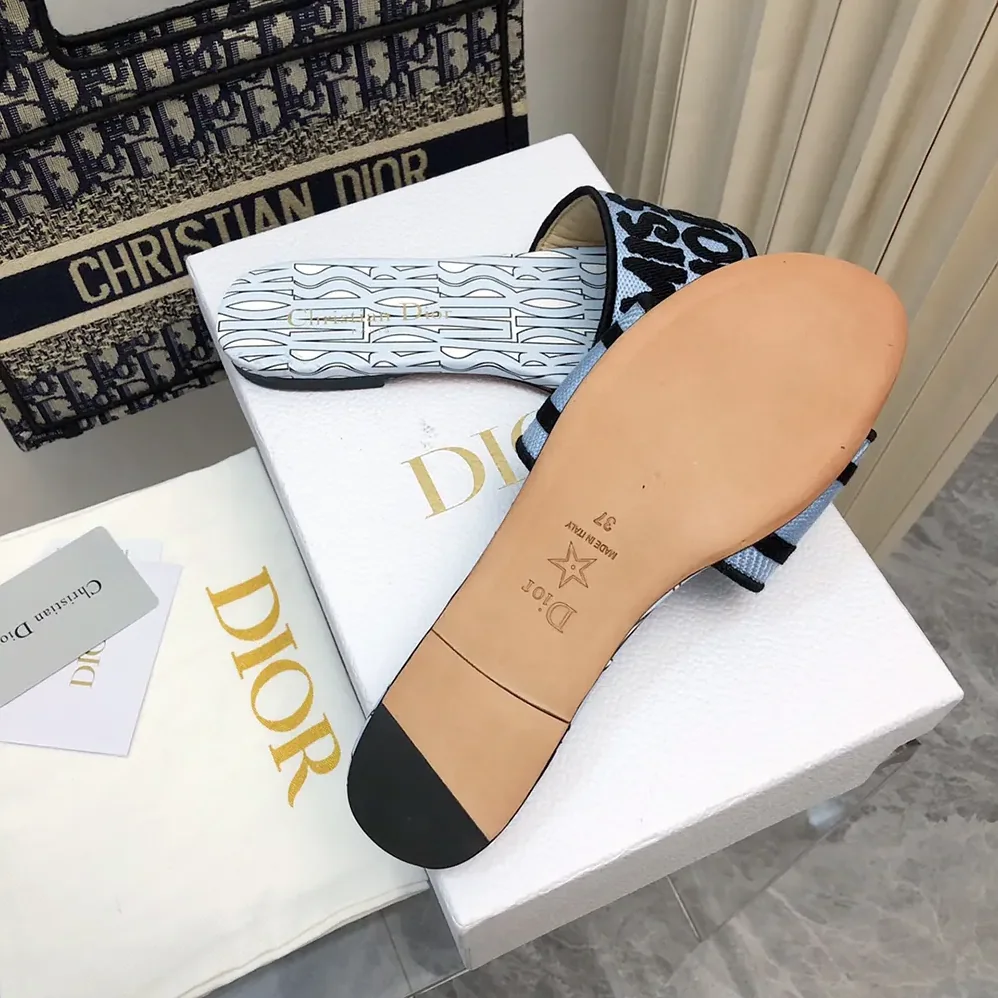 Dior Dway Slide Embroidered Cotton and Pale Blue Miss Dior Allover Motif for Women