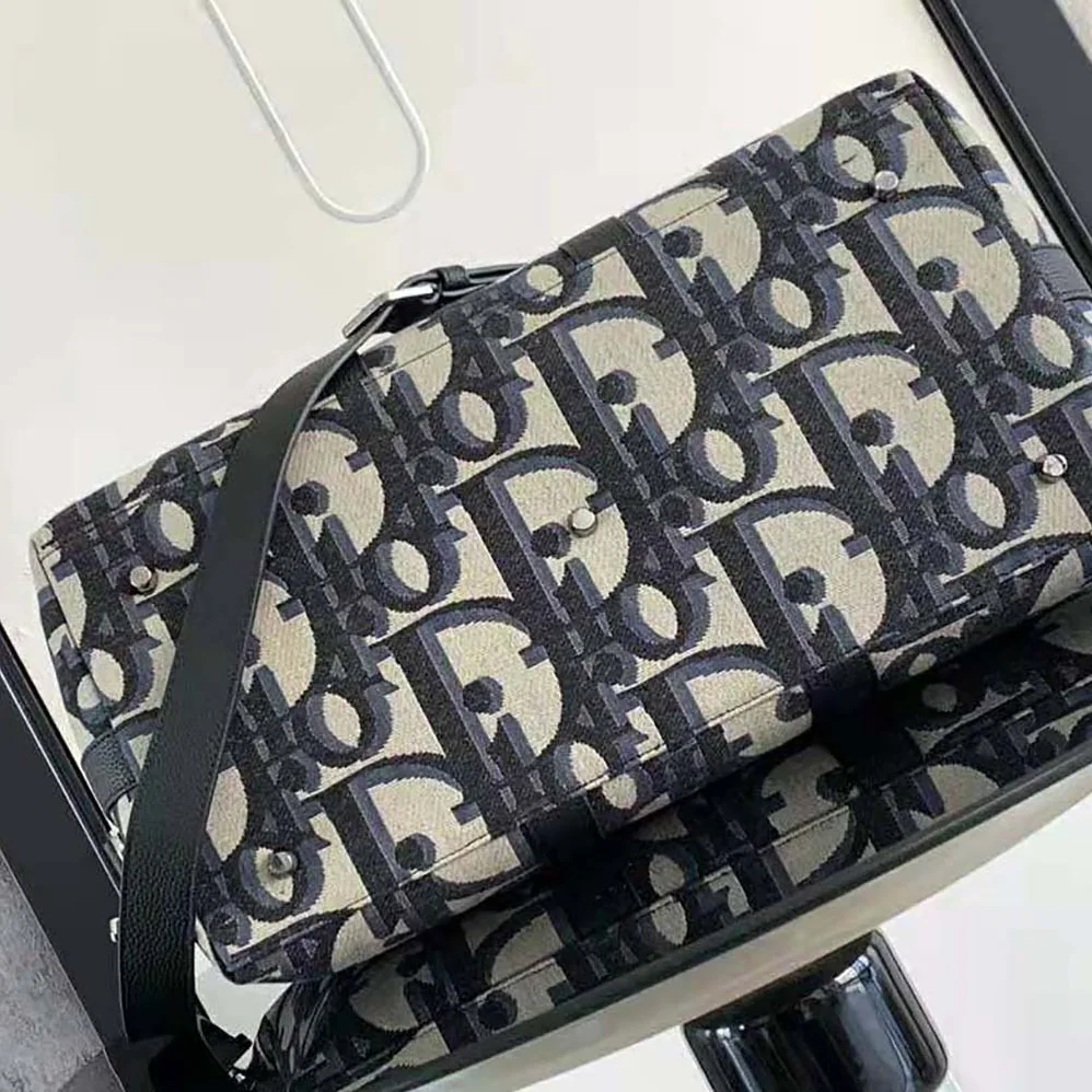 Dior Weekender 50 Bag Beige and Black Maxi Dior Oblique Jacquard for Men