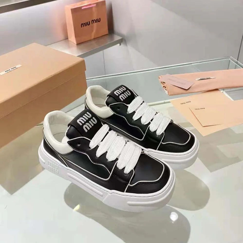 Miu Miu Leather Sneakers for Women in Black