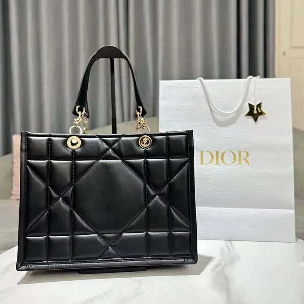 Dior Medium Dior Essential Tote Bag Black Archicannage Calfskin for Women