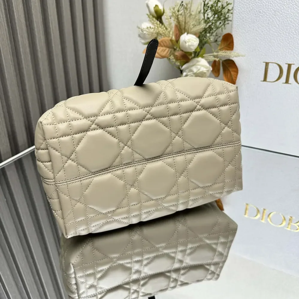 Dior Small Dior Toujours Bag Rope Beige and Black Macrocannage Calfskin for Women