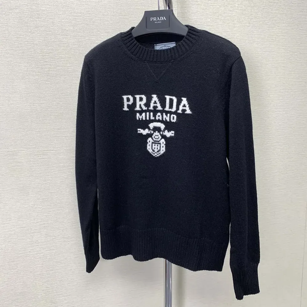 Prada Cashmere and Wool Prada Logo Crew-neck Sweater for Men in Black Prada Cashmere and Wool Prada Logo Crew-neck Sweater for Men in Black