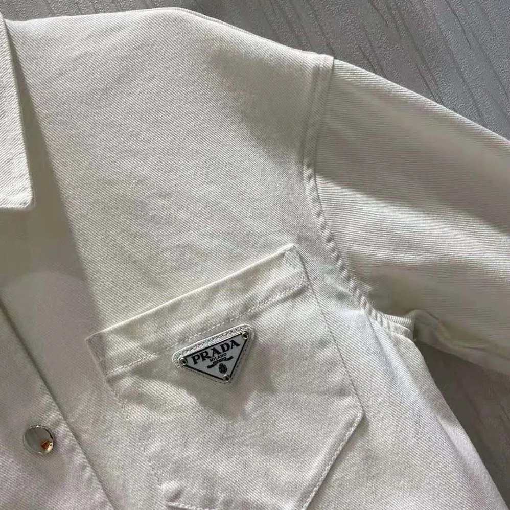Prada Oversized Organic Denim Shirt for Women in White Prada Oversized Organic Denim Shirt for Women in White