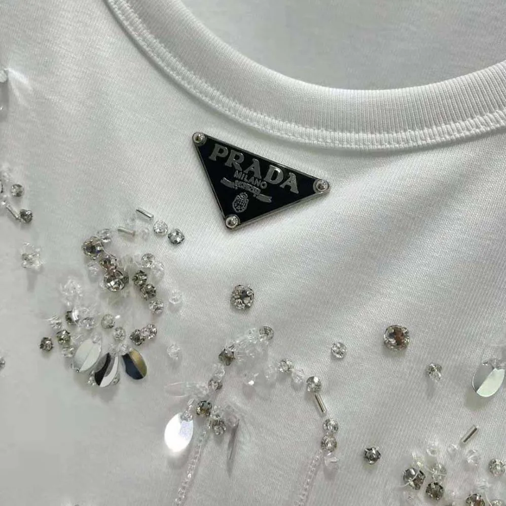 Prada Ribbed Knit Jersey Top with Embroidery for Women Prada Ribbed Knit Jersey Top with Embroidery for Women