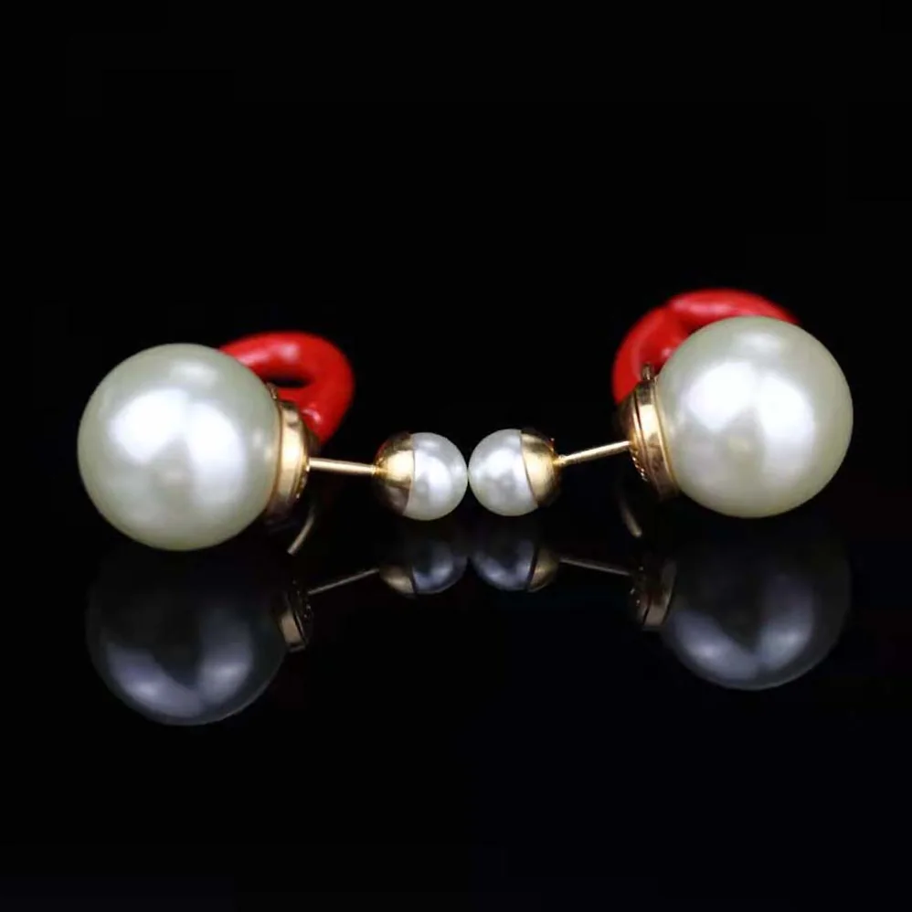 Dior Tribales Earrings Gold-Finish Metal and White Resin Pearls with Raspberry Lacquer for Women