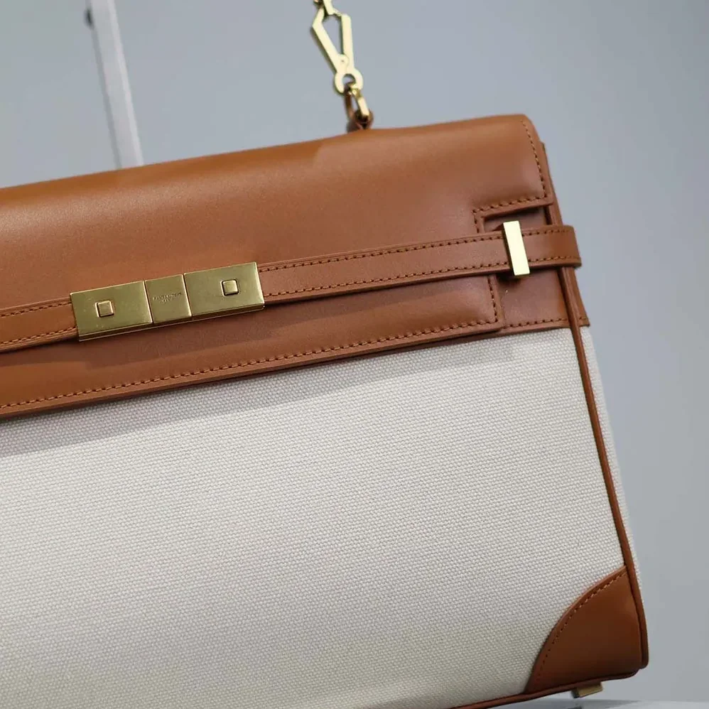 Saint Laurent YSL Manhattan Top Handle in Canvas and Leather for Women