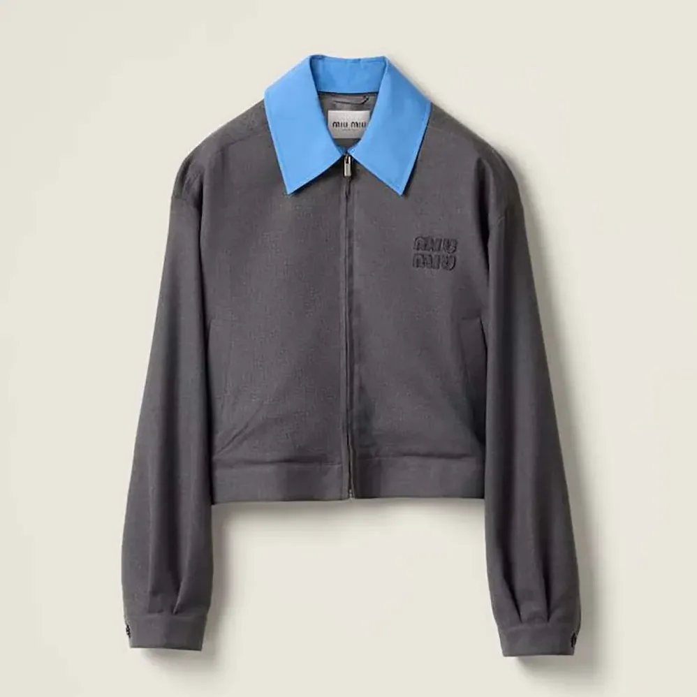 Miu Miu Gabardine Blouson Jacket with Poplin Collar for Women