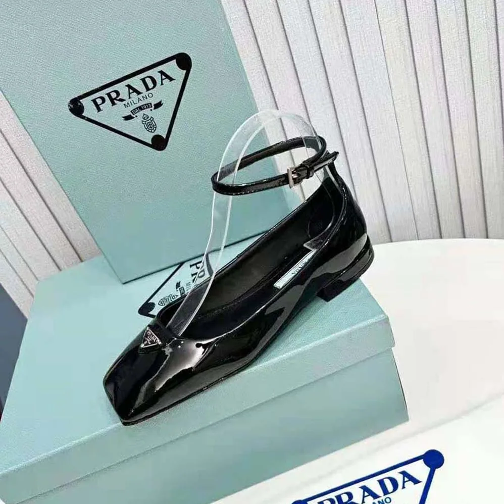 Prada Patent Leather Ballerinas for Women in Black