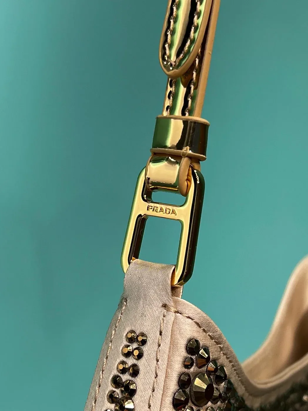 Prada Cleo Satin Bag With Crystals In Gold Tone / 1BC169_2AWL_F0522_V_HOO