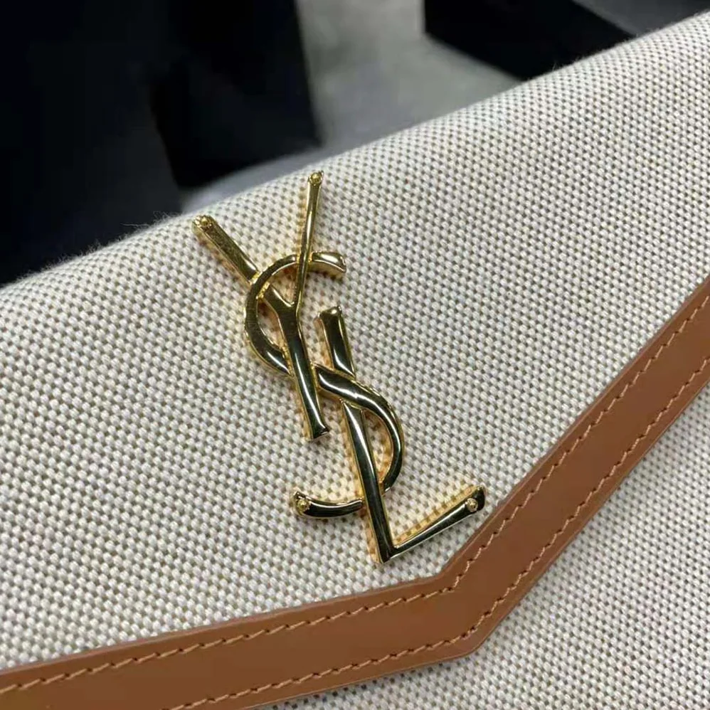 Saint Laurent YSL Uptown Pouch in Canvas and Smooth Leather for Women