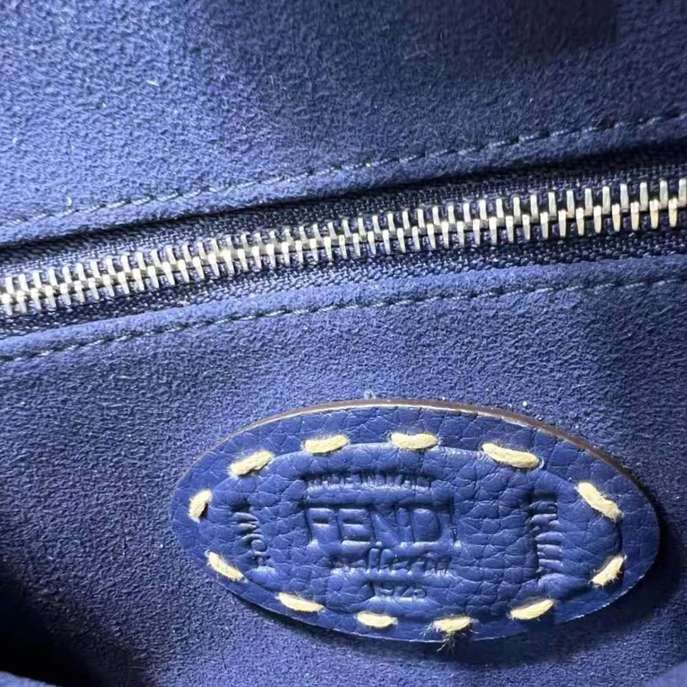 Fendi Peekaboo Iconic Mini Full Grain Leather Bag for Women in Navy