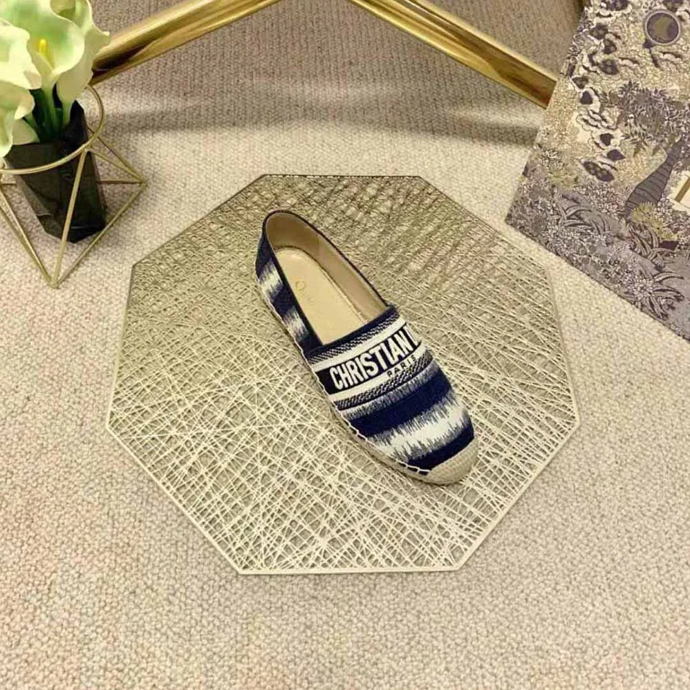 Dior Granville Eespadrille Deep Blue D for Women in Stripes Embroidered Cotton Dior Granville Eespadrille Deep Blue D for Women in Stripes Embroidered Cotton