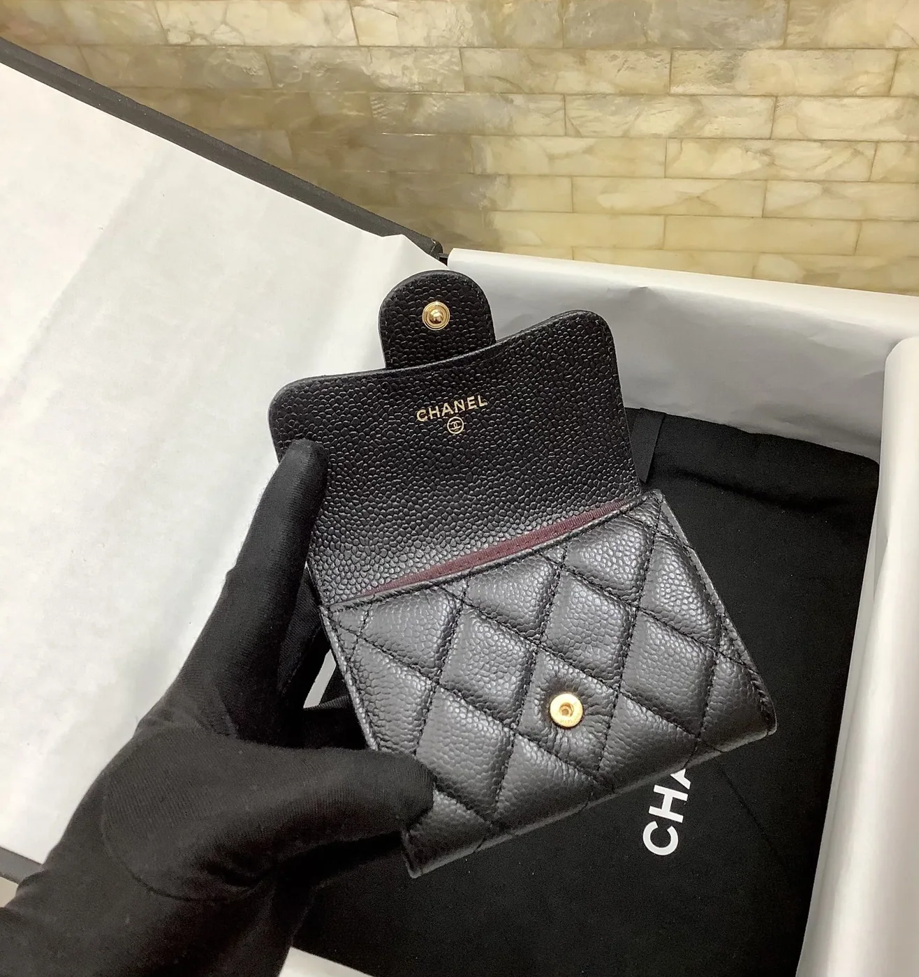 Chanel CO-CO Classic Card Holder Black Gold Hardware /