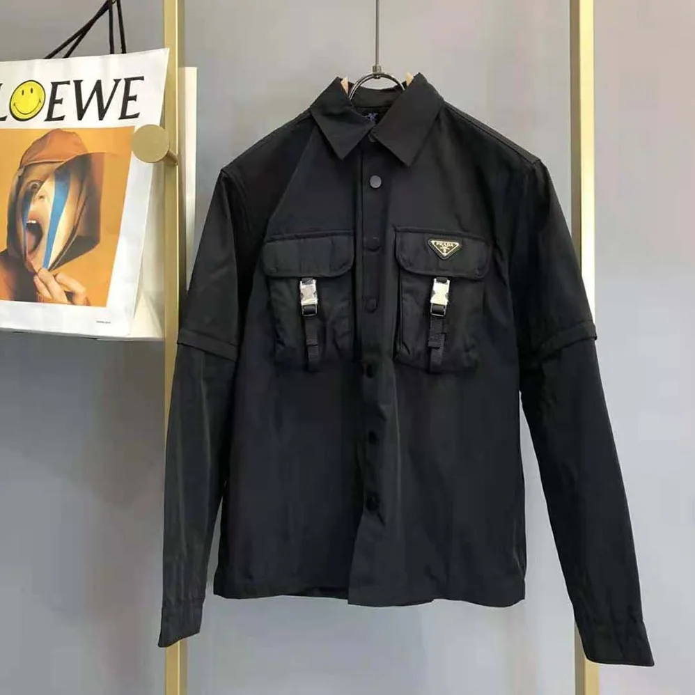 Prada Defined by an Oversized Fit and Large Patch Pocket with Strap Re for Women in Nylon Shirt