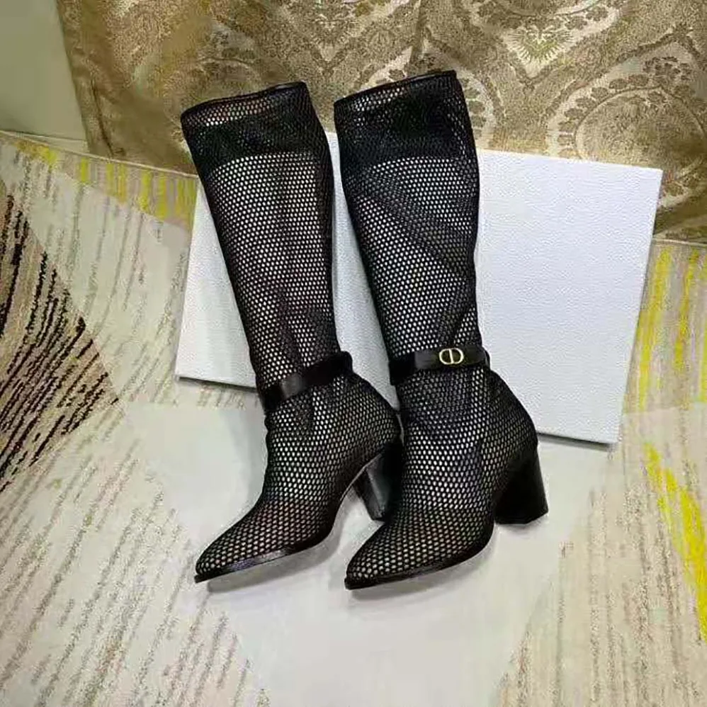 Dior Dior Empreinte Heeled Boot Black Mesh Calfskin for Women