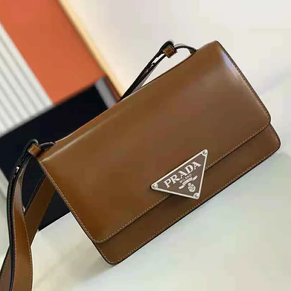 Prada Embleme Brushed-Leather Bag for Women in Brown