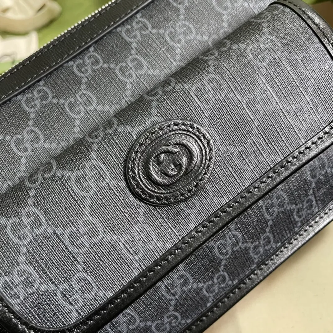 Gucci Messenger Bag With Interlocking G Black Supreme Canvas / Gucci Messenger Bag With Interlocking G Black Supreme Canvas /