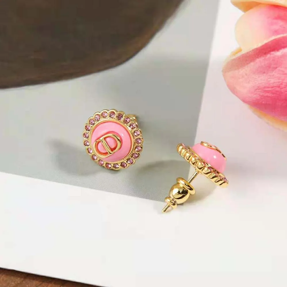 Dior Petit CD Stud Earrings Gold-Finish Metal Pink Crystals and Light Pink Glass for Women Dior Petit CD Stud Earrings Gold-Finish Metal Pink Crystals and Light Pink Glass for Women