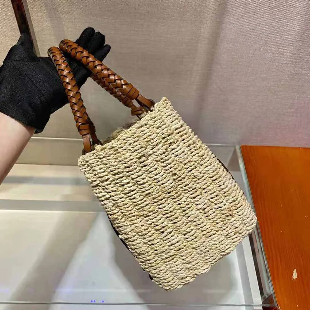 Prada Corn Husk and Leather Tote for Women Prada Corn Husk and Leather Tote for Women