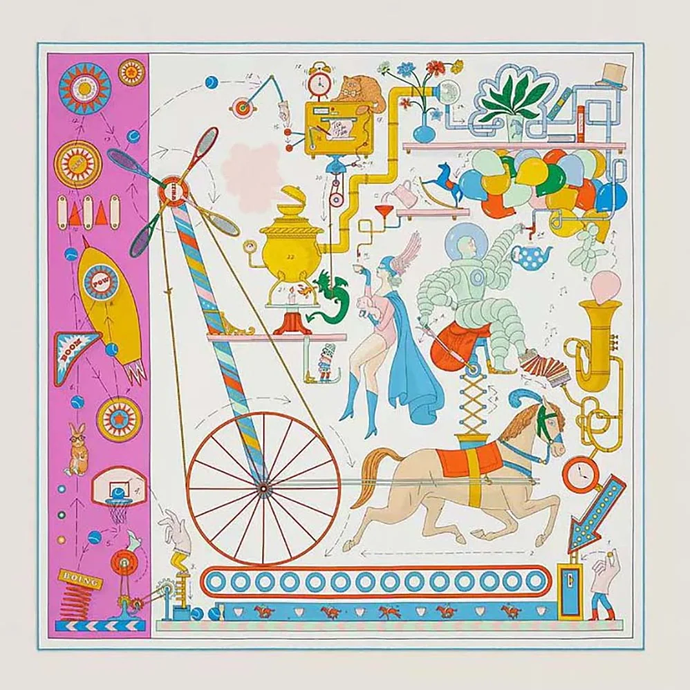Hermes Tea for Two Scarf 90 in Silk Twill with Hand-Rolled Edges for Women in Pink Hermes Tea for Two Scarf 90 in Silk Twill with Hand-Rolled Edges for Women in Pink