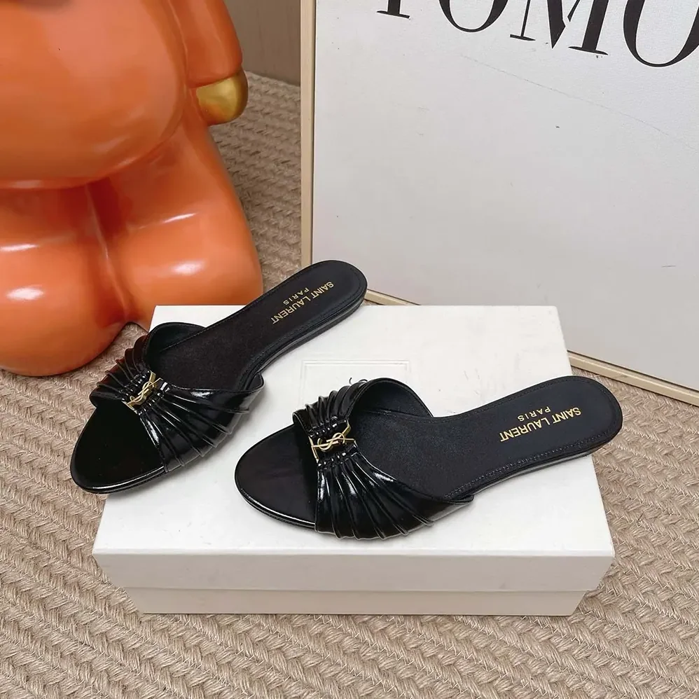 Saint Laurent YSL Babylone Slides In Smooth Leather Black for Women