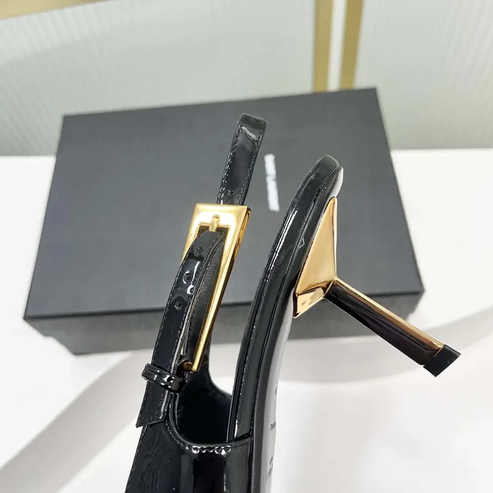 Saint Laurent YSL Lee Slingback Pumps in Glazed Leather for Women in Black Saint Laurent YSL Lee Slingback Pumps in Glazed Leather for Women in Black