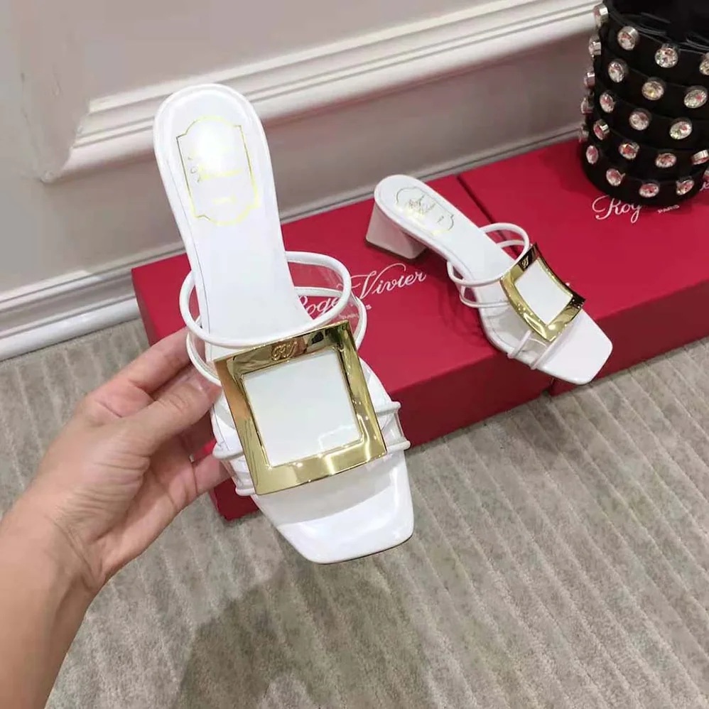Roger Vivier Bikiviv Metal Buckle Mules in PVC for Women in White