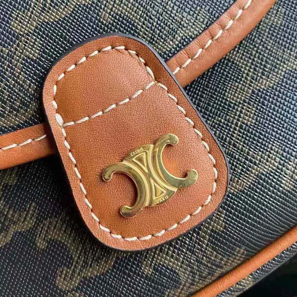 Celine Mini Besace in Triomphe Canvas and Calfskin for Women in Brown