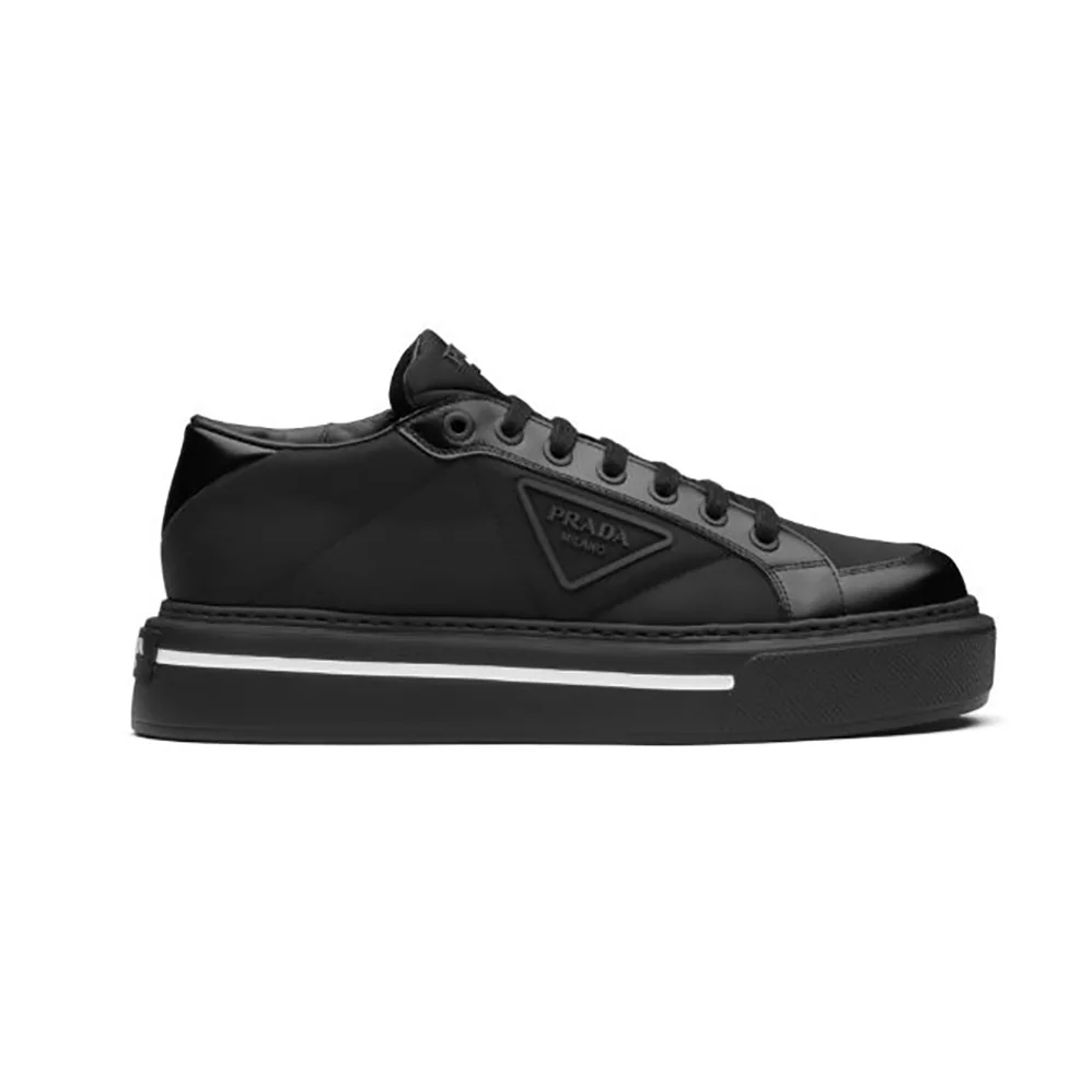 Prada Macro Re-Nylon and Brushed Leather Sneakers for Women in Black