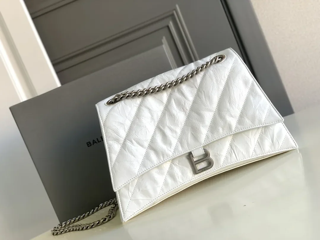 Balenciaga Crush Medium Chain Bag Quilted In Optic White / Balenciaga Crush Medium Chain Bag Quilted In Optic White /