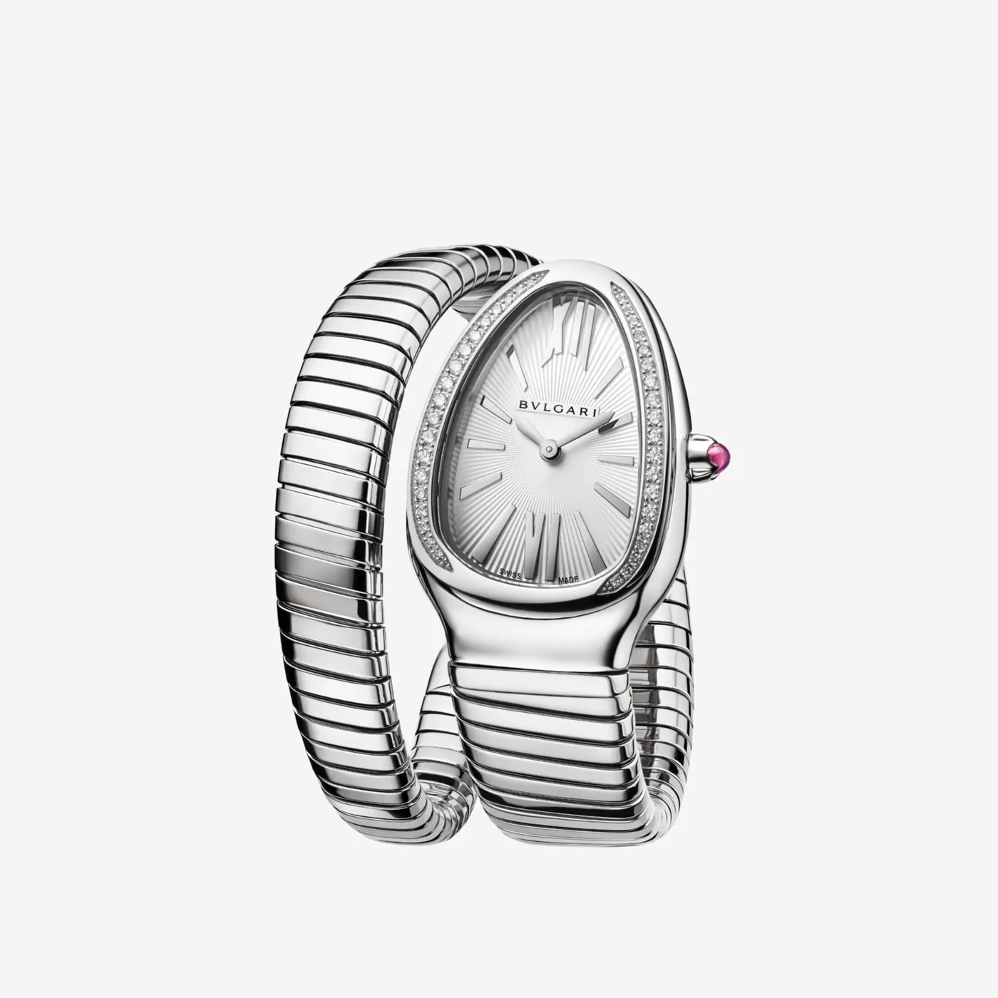Bvlgari Serpenti Tubogas Watch Silver Toned White Dial