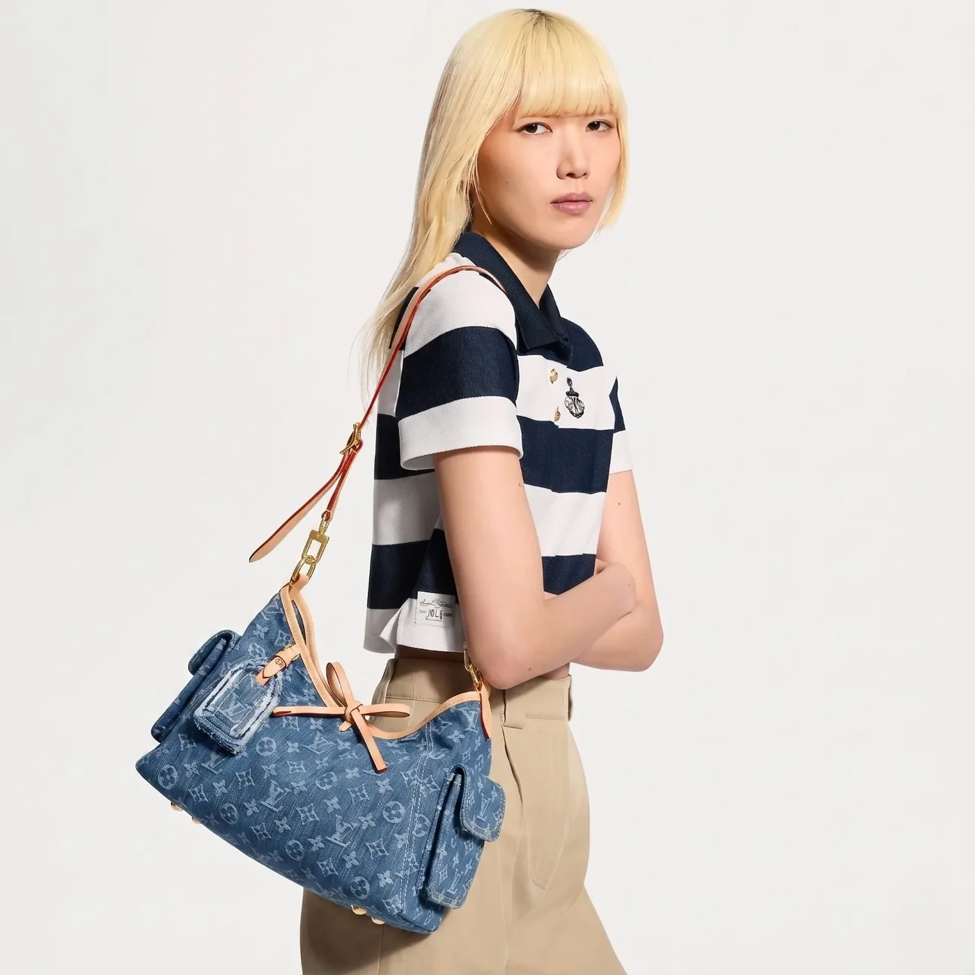Louis Vuitton Carryall Cargo PM Shoulder Bag in Blue Denim Gold Hardware