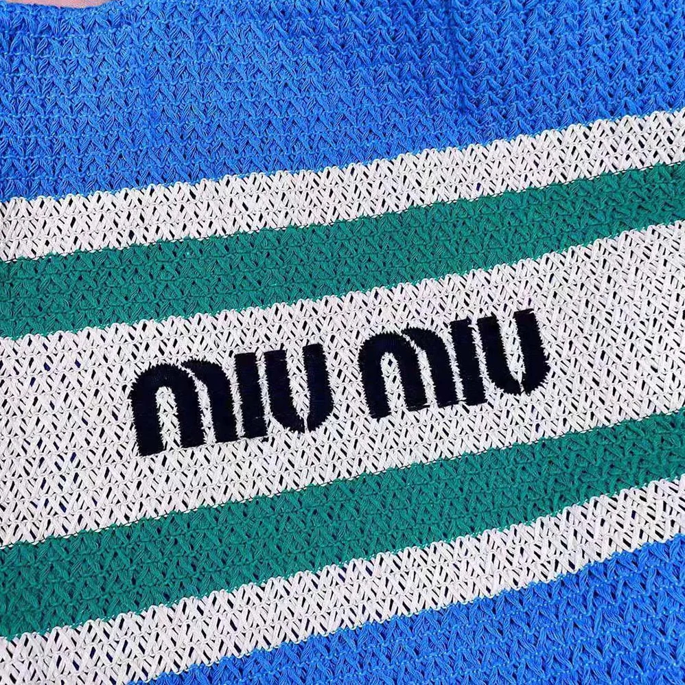 Miu Miu Woven Fabric Tote Bag for Women in Blue Miu Miu Woven Fabric Tote Bag for Women in Blue