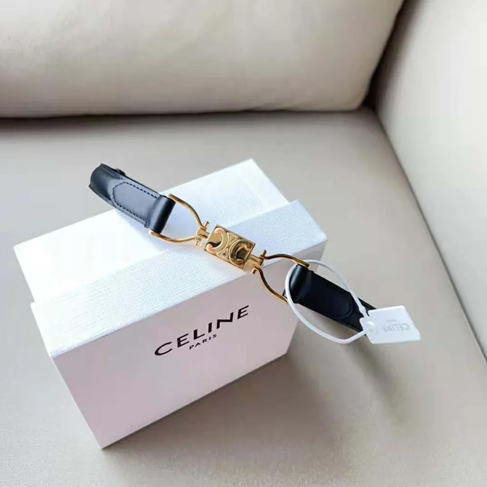 Celine Small Block Triomphe Belt in Taurillon Leather for Women in Black