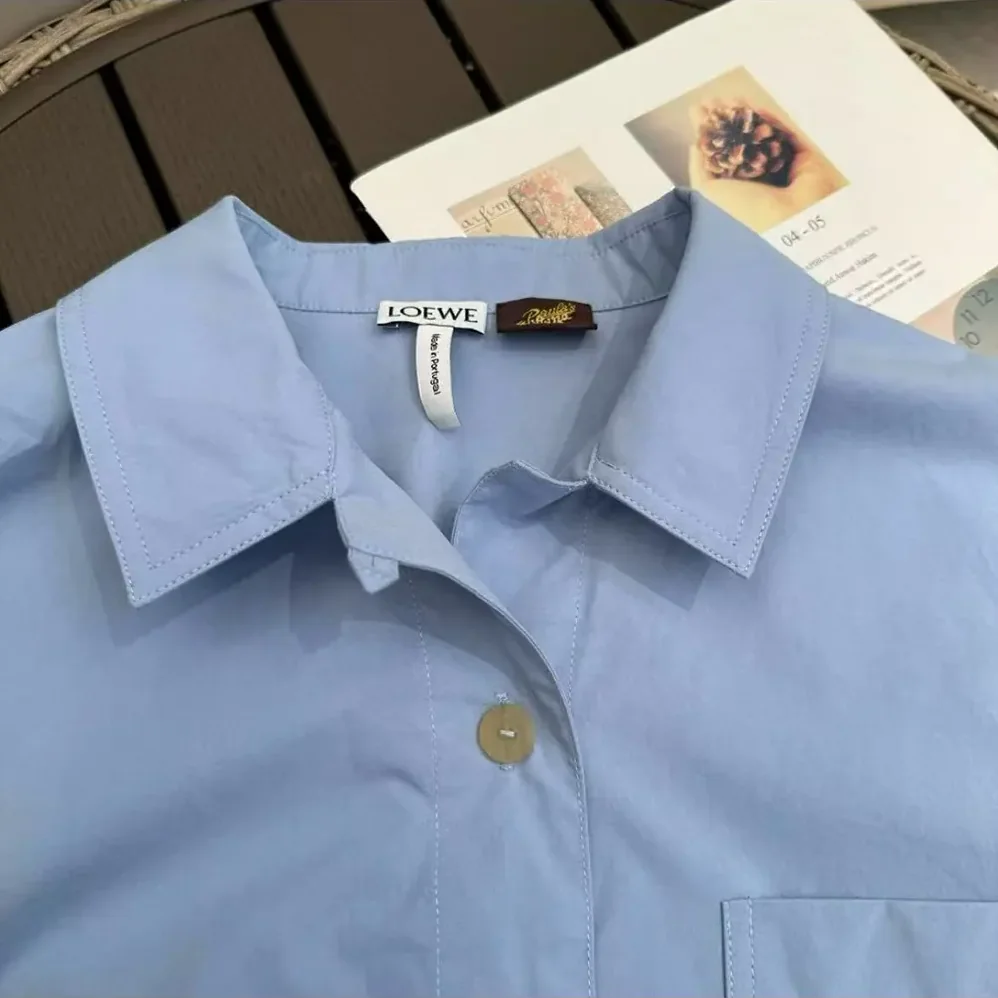 Loewe Blue Cotton Blend Cropped Shirt for Women