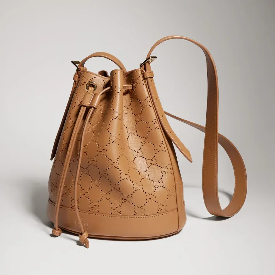Gucci Venice Small Bucket Bag in Dark Beige Gold Hardware