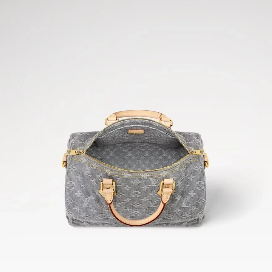 Louis Vuitton Speedy Soft 30 Top Handle Bag in Washed Gray Gold Hardware