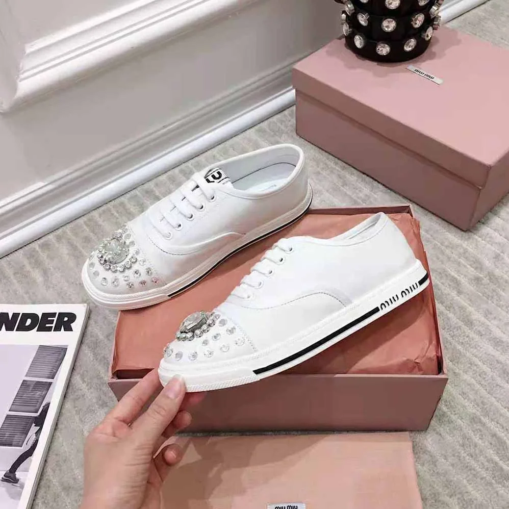 Miu Miu Cotton Gabardine Sneakers for Women in White Miu Miu Cotton Gabardine Sneakers for Women in White