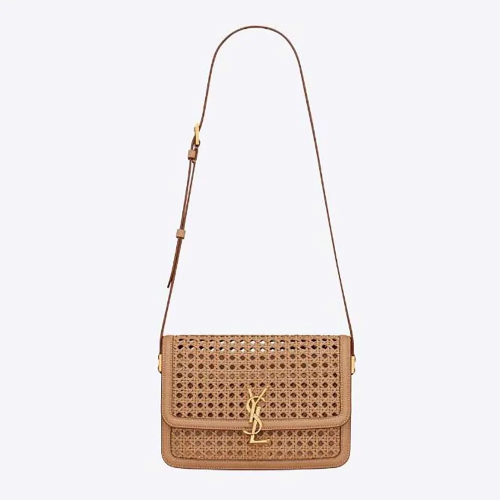 Saint Laurent YSL Solferino Medium in Canework Vegetable for Women in Tanned Leather Saint Laurent YSL Solferino Medium in Canework Vegetable for Women in Tanned Leather