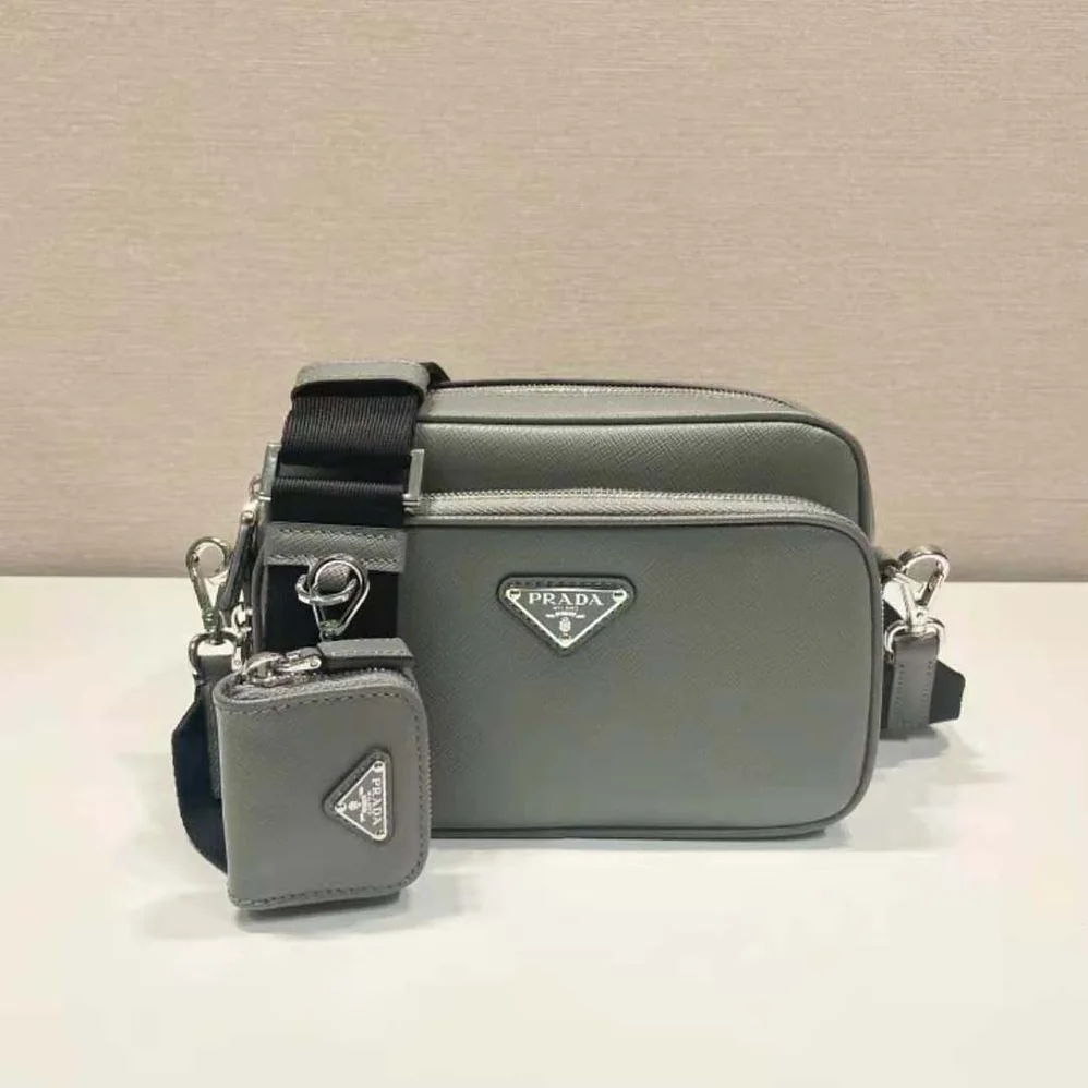 Prada Saffiano Leather Shoulder Bag for Men in Gray